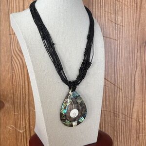 Sajen Abalone Shell Teardrop Statement Pendant Beaded Cord Necklace 18"